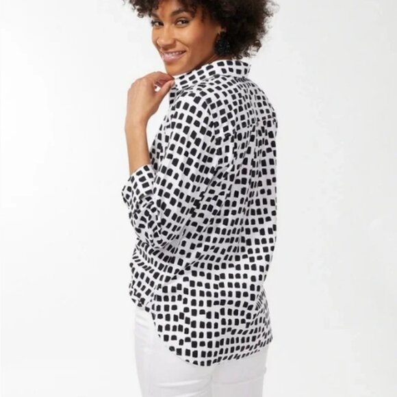 Chicos Stretch Square Dot Shirt size 2 or US 12 - Picture 2 of 7